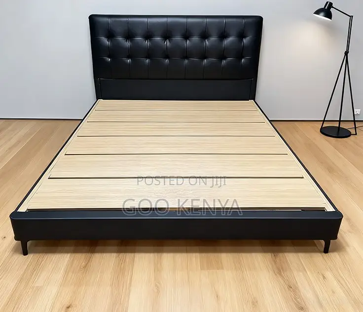 Home Bed; High-End Faux Leather Bed With Sturdy Support and Wood Base