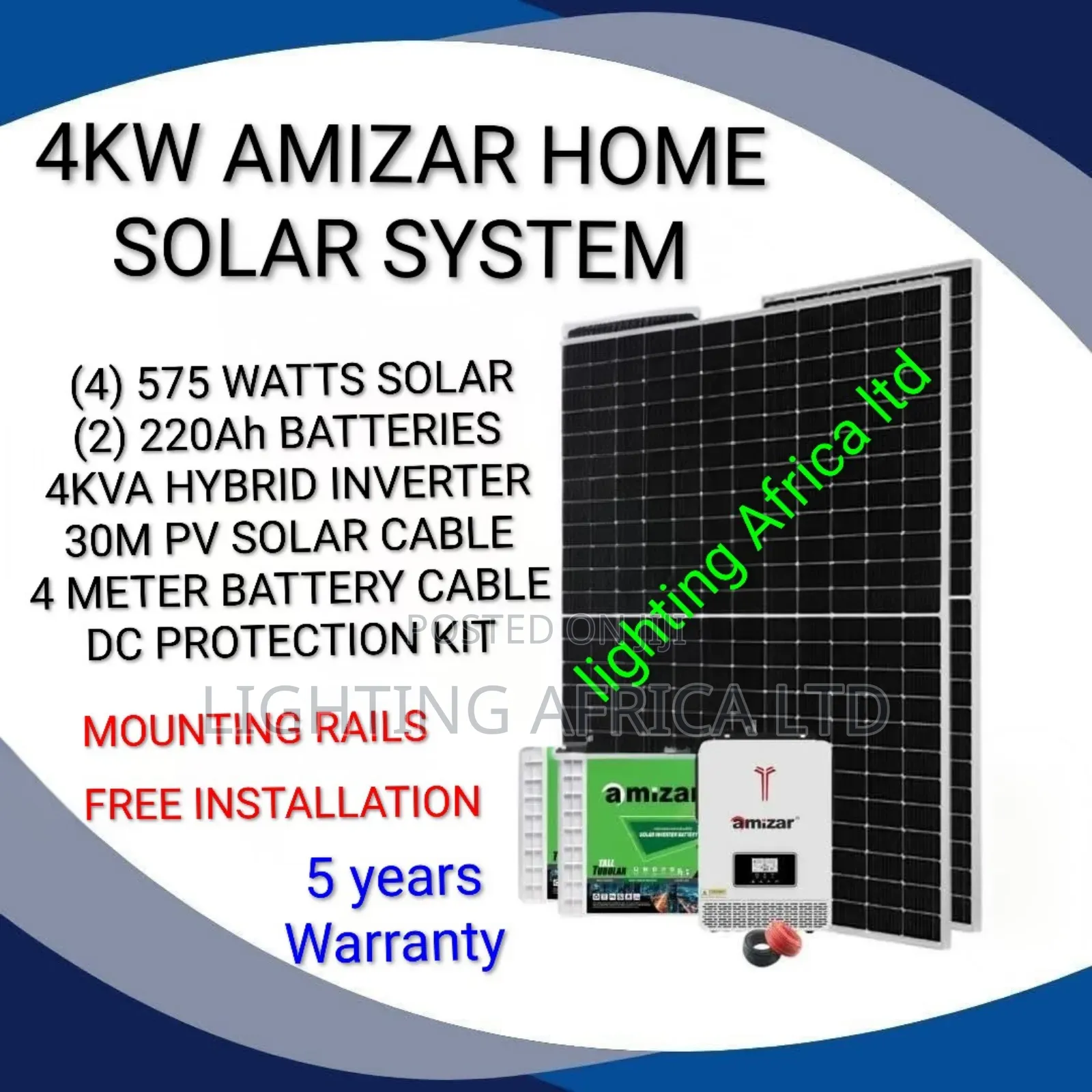 4kw -(2)200ah Tubular Solar System( 4)575w Solar Panel + Installation
