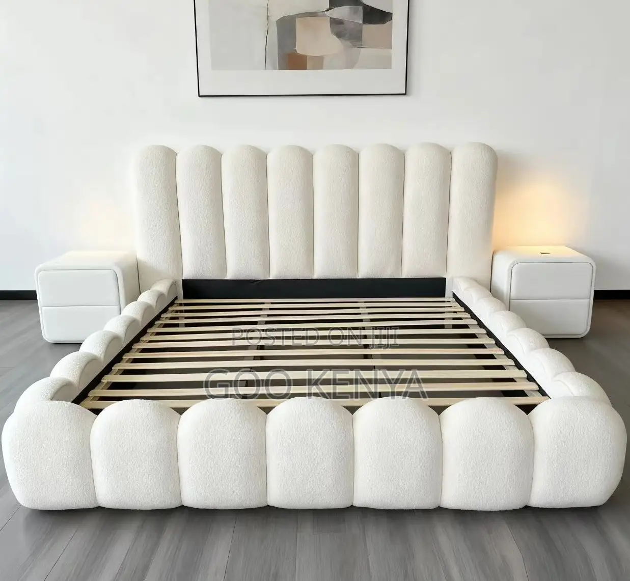 Home Bed; Luxury Fabric Bed With Extra-Large Headboard – King Size