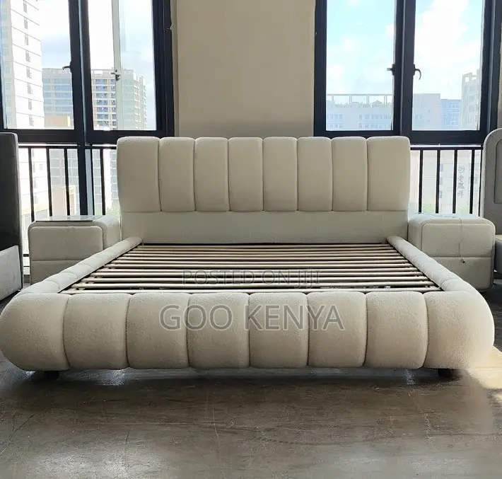 Home Bed; Luxury Fabric Bed With Extra-Large Headboard – King Size