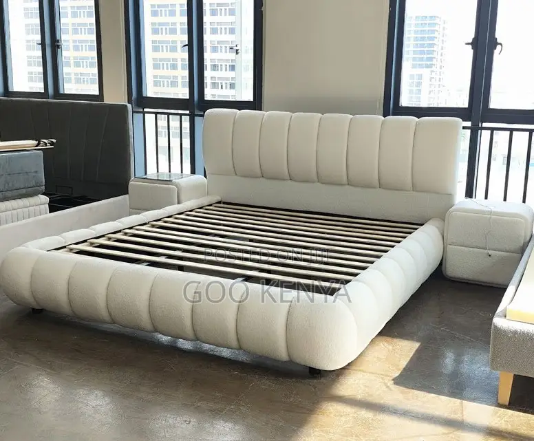 Home Bed; Luxury Fabric Bed With Extra-Large Headboard – King Size