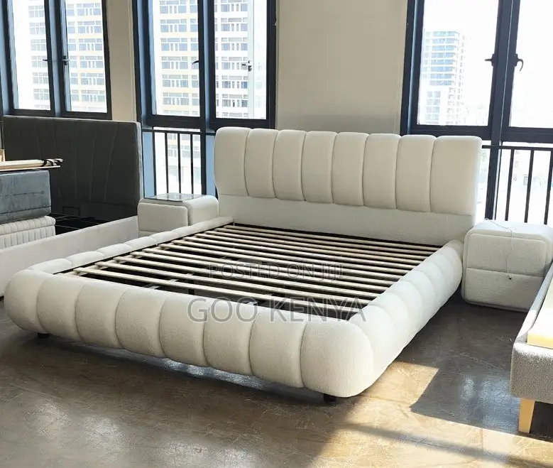 Home Bed; Luxury Fabric Bed With Extra-Large Headboard – King Size