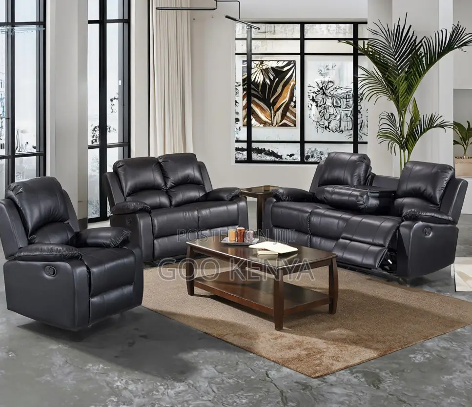 Home Sofa; 5-Seater Leather Family Recline Sofa With Cup Holder