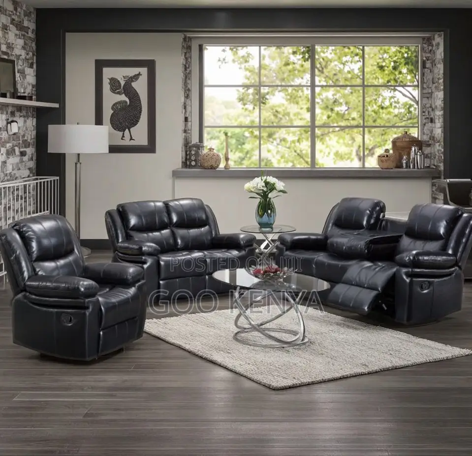 Home Sofa; 5-Seater Leather Family Recline Sofa With Cup Holder