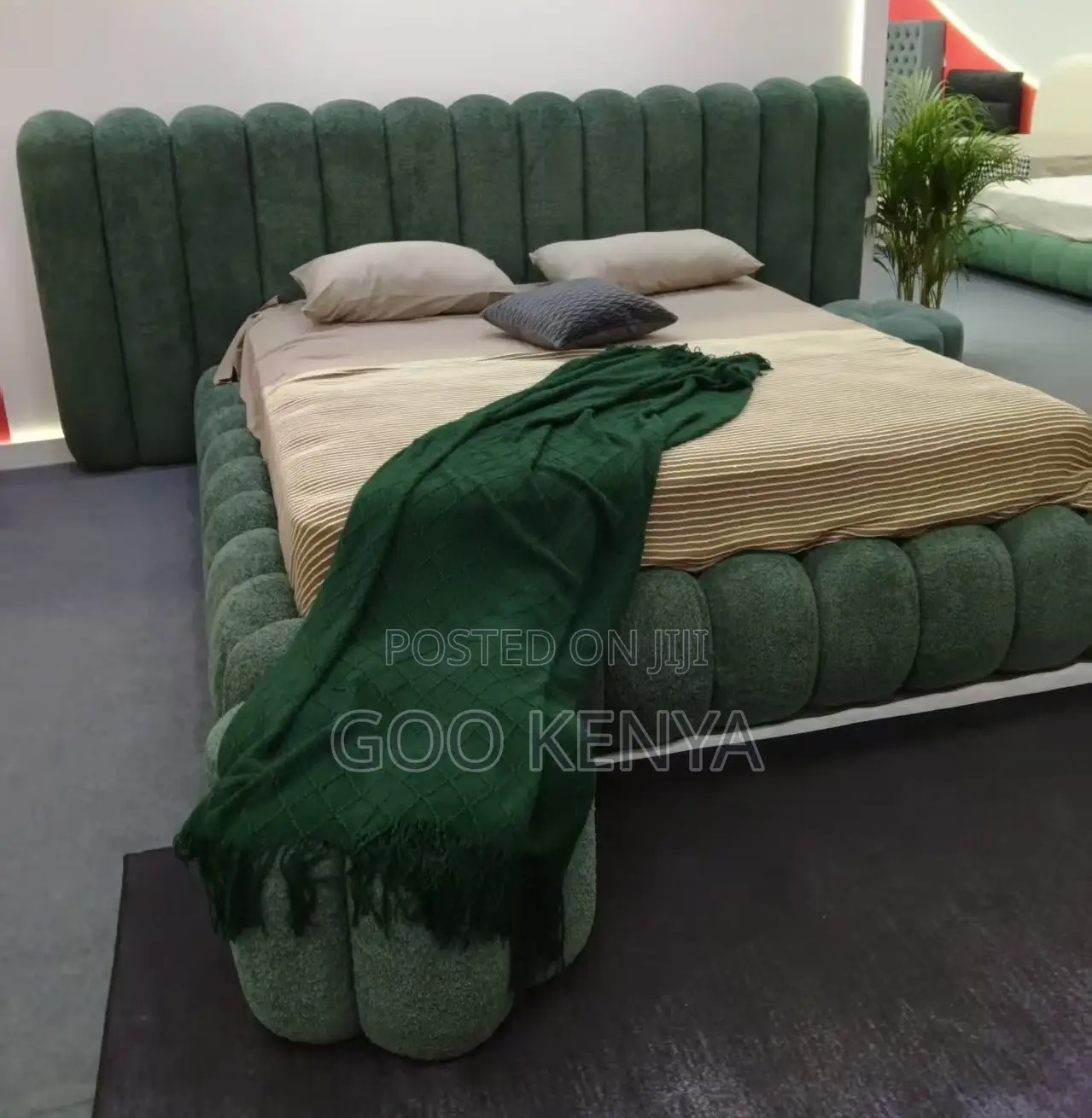 Home Bed; Designer King Size Bed With Large Upholstered Headboard