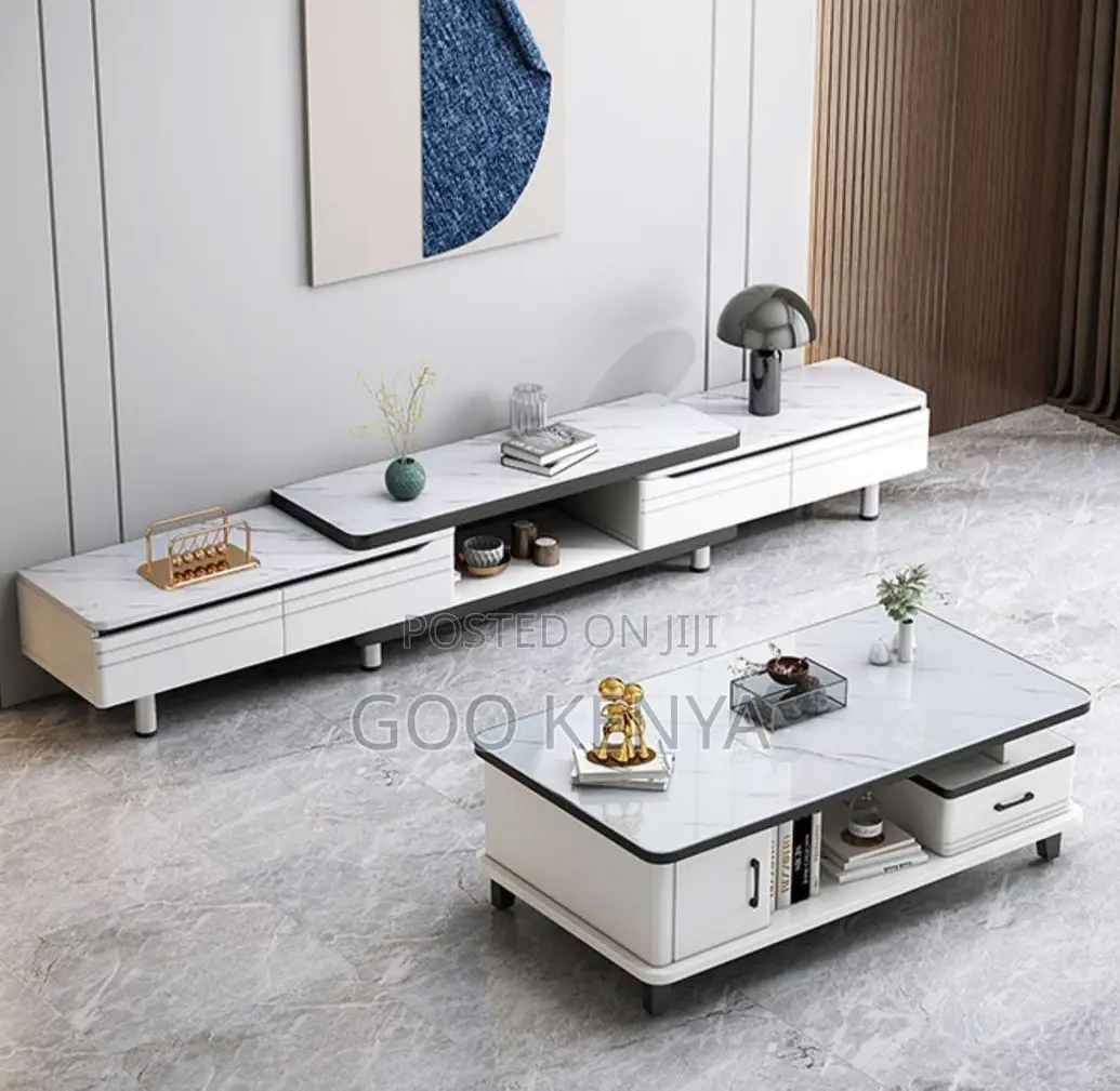Home Tv Table Set; Marble Tv Stand and Coffee Table – Luxury Design