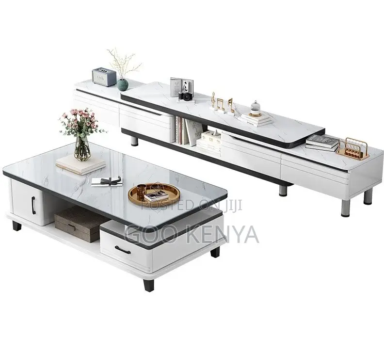 Home Tv Table Set; Marble Tv Stand and Coffee Table – Luxury Design