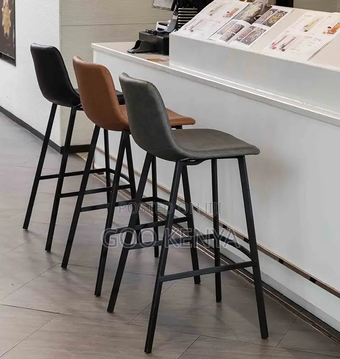 Home Stool; Modern Metal Frame Bar Stool With Leather Seat High Chair