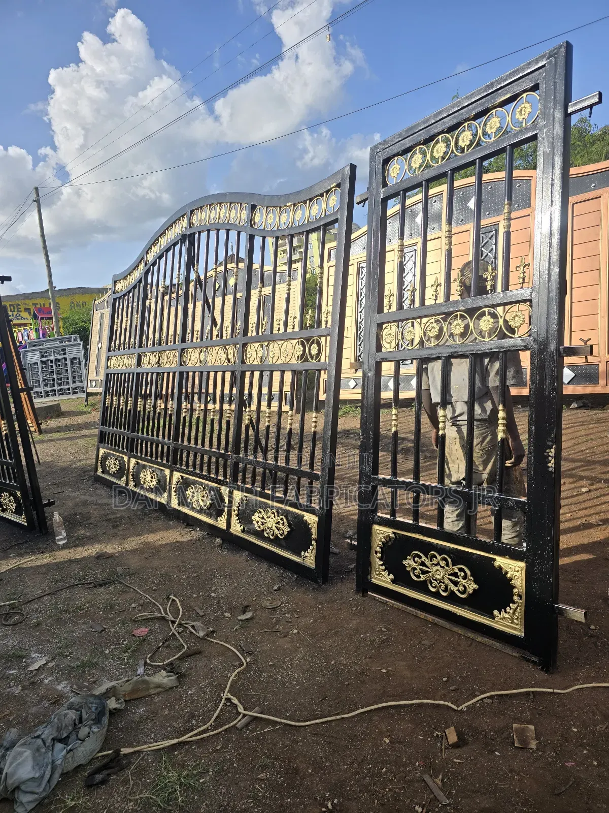 Stylish Black Gold Gate With Side Door