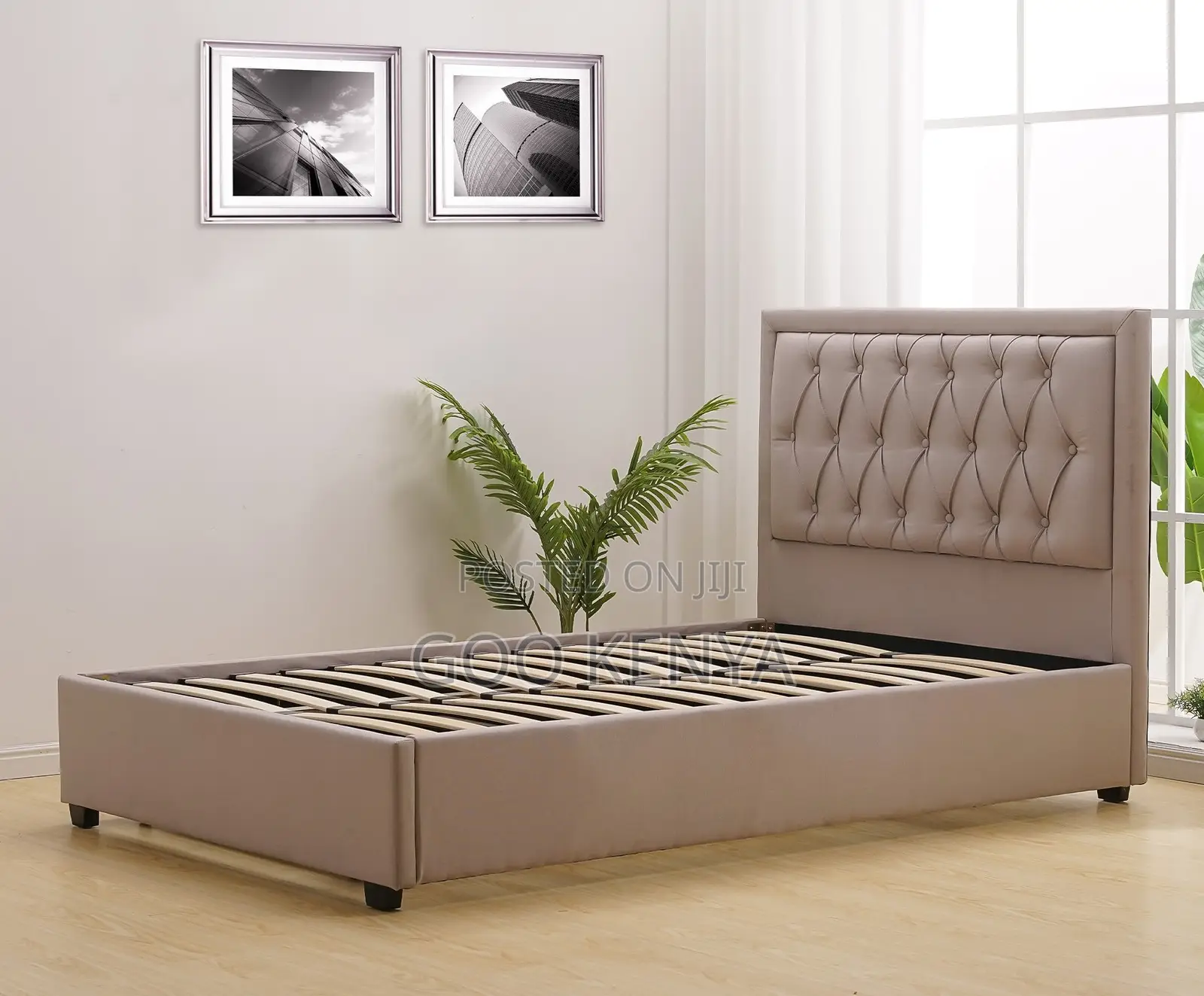 Home Bed; Modern Upholstered Bed Frame With Hidden Bottom Trundle