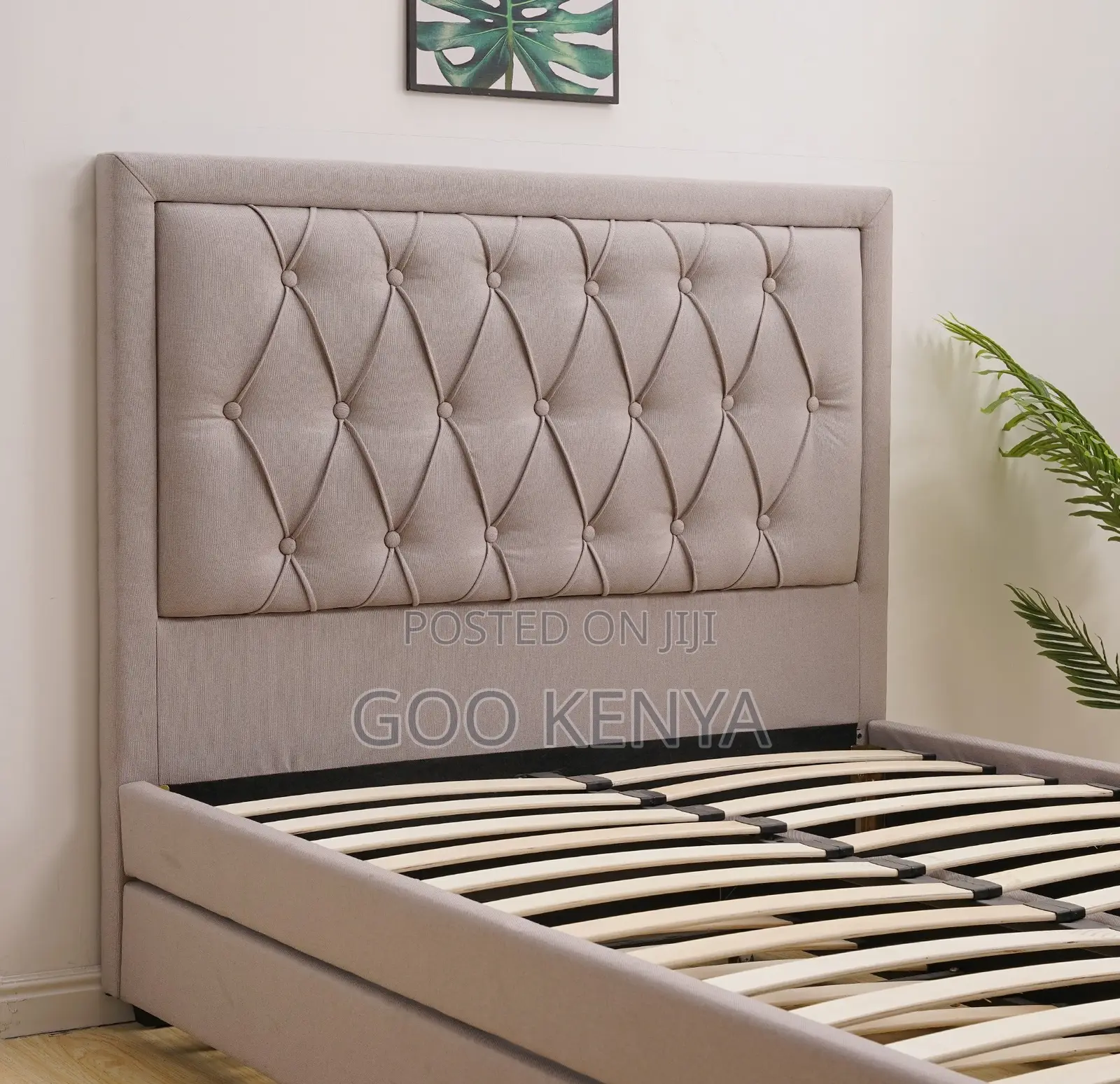 Home Bed; Modern Upholstered Bed Frame With Hidden Bottom Trundle