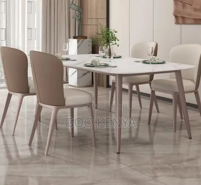 Home Dining Set; Dinner Table Set of Four With Leather Seats