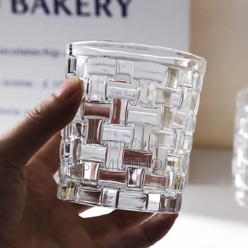 6pc Bamboo / Woven Pattern Whiskey Glass*