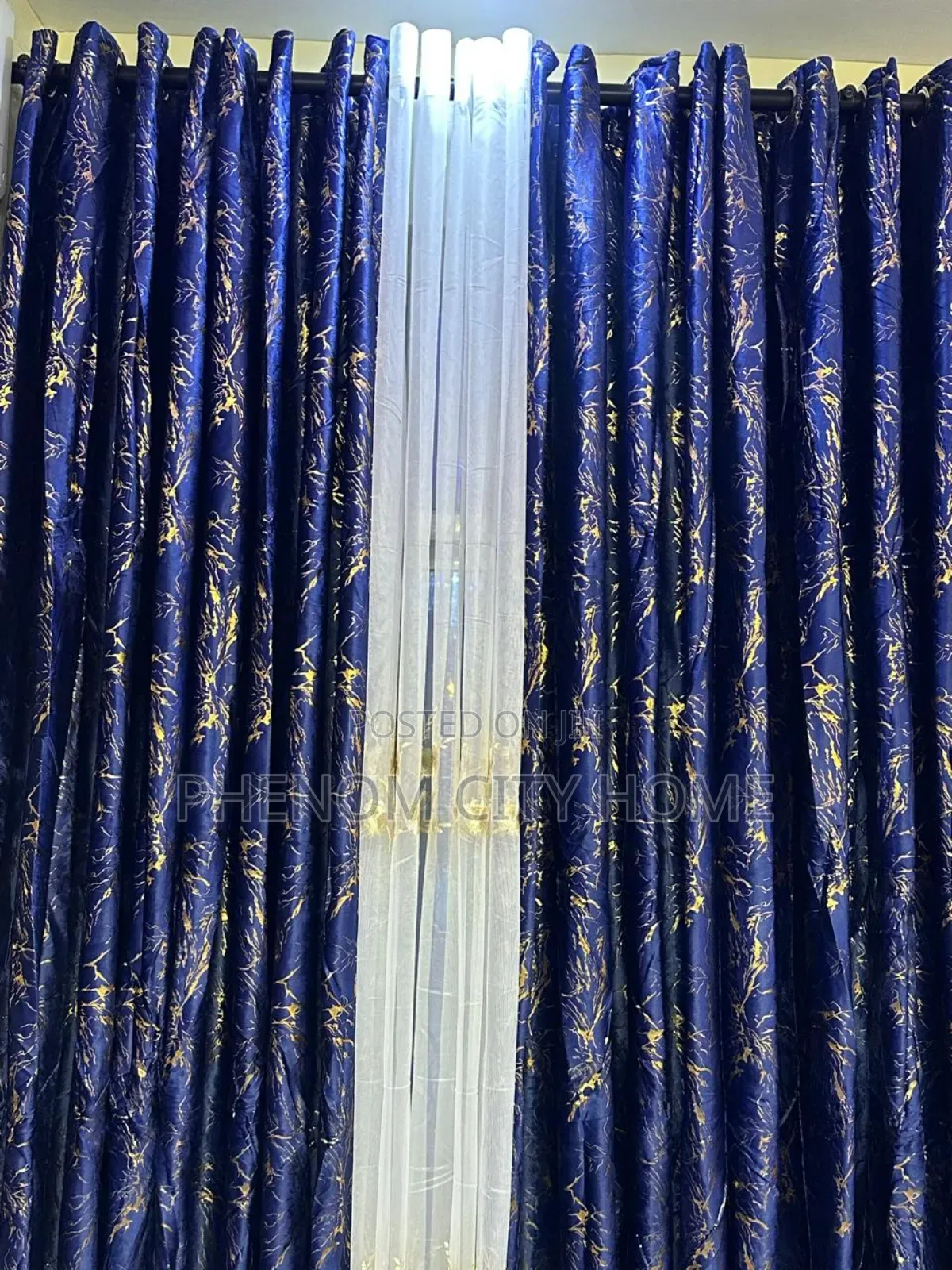 Gold Foil Linen Curtain With Sheers