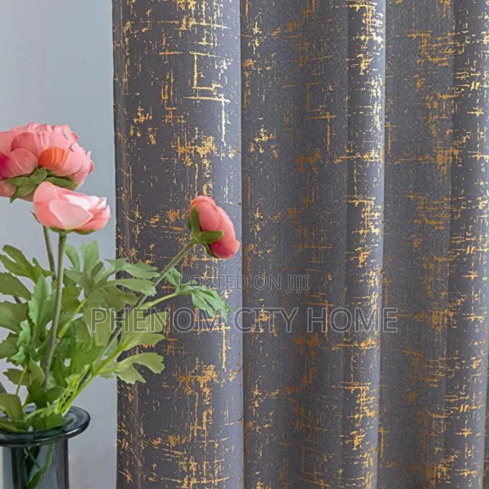Gold Foil Linen Curtain With Sheers