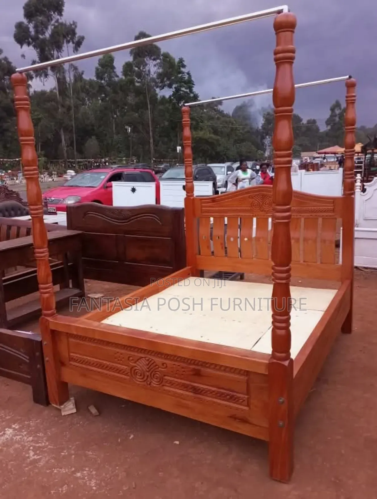 5x6 Wooden Four-Poster Bed - Pay on Delivery