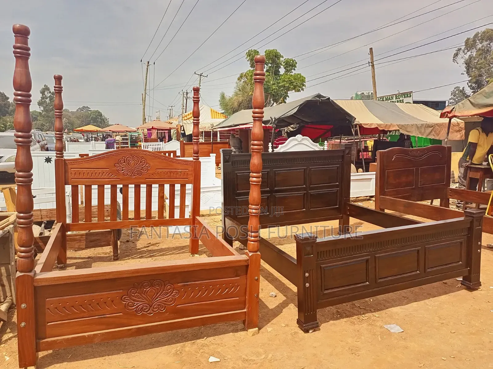 5x6 Pure Mahogany Carved Wooden Four-Poster Bed Frames