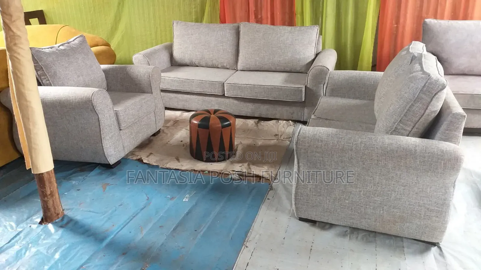 Grey Fabric Sofa Set