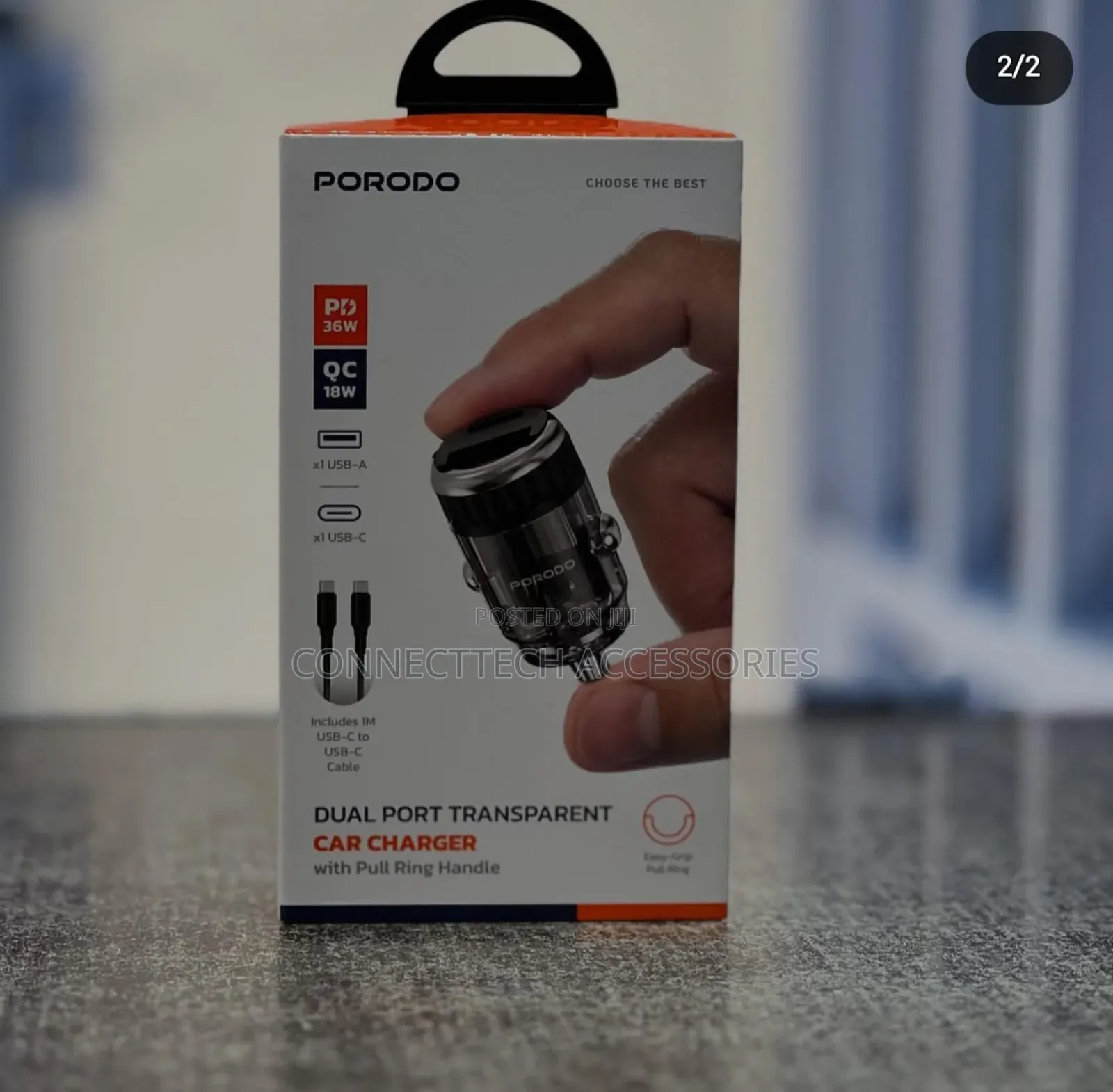 Porodo Dual Port Transparent Car Charger 36w