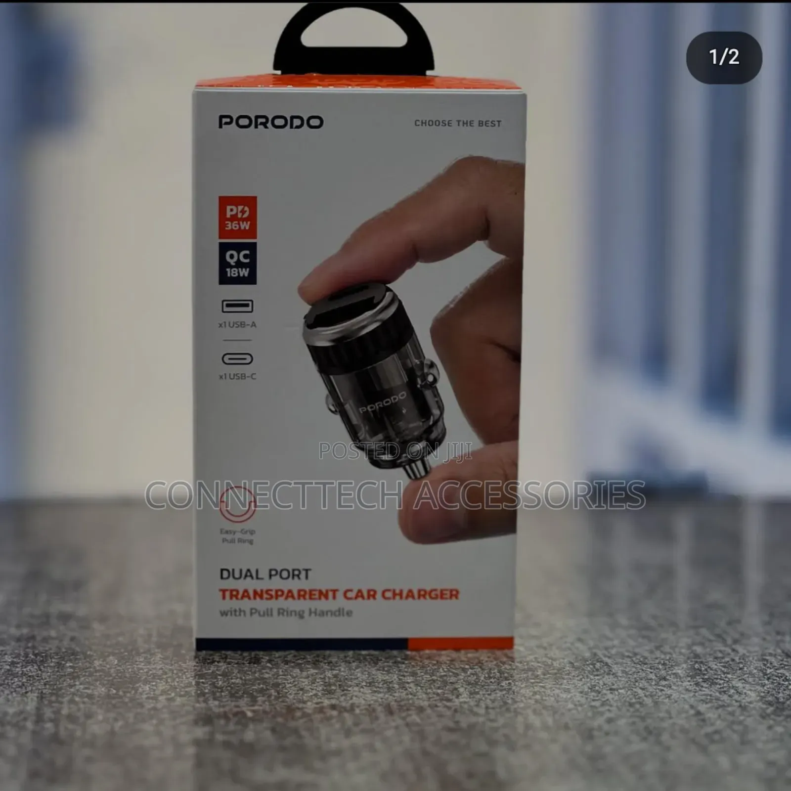 Porodo Dual Port Transparent Car Charger 36w
