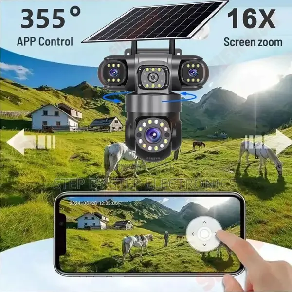 V380 Pro 12mp 4g Triple Lens Solar Security Camera With Quick Wake Up