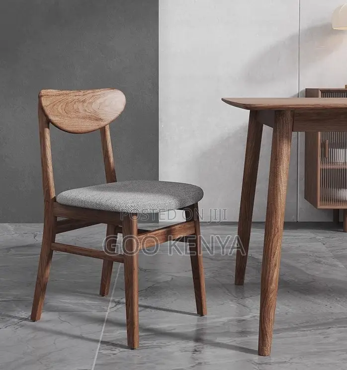 Home Chair; Vintage Wooden Dining Room Chair With Leather Cushion