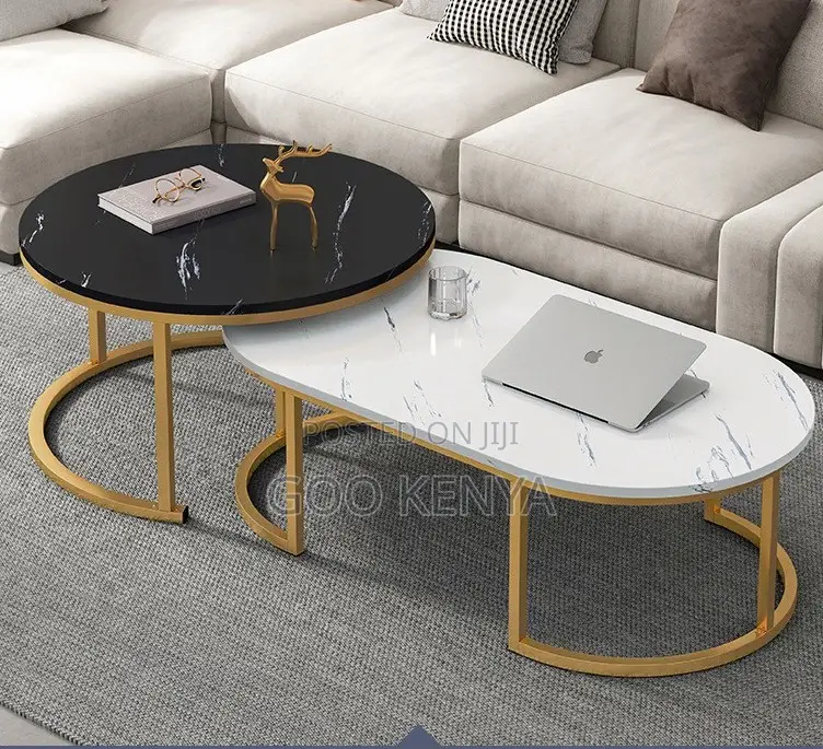 Home Table; Table Set With Marble Top and Metal Frame for Living Room