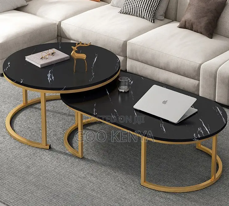 Home Table; Table Set With Marble Top and Metal Frame for Living Room