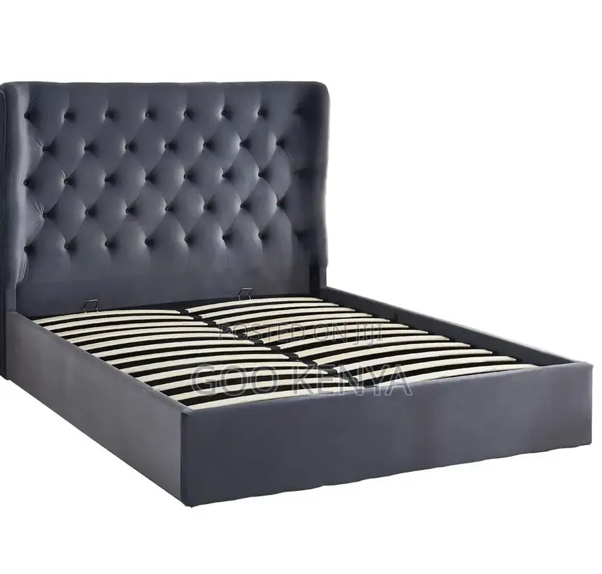 Home Bed; French Diamond-Tufted Soft Velvet King Size Bed Frame