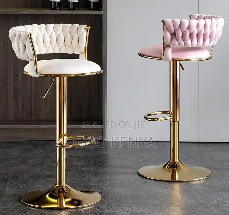 Home Stool; Modern Gold Frame Bar Chair With Adjusting Swivel Function