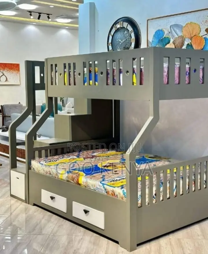 Home Bed; Children’S Twin Bunk Bed -Wood, Stairs, and Storage Drawers