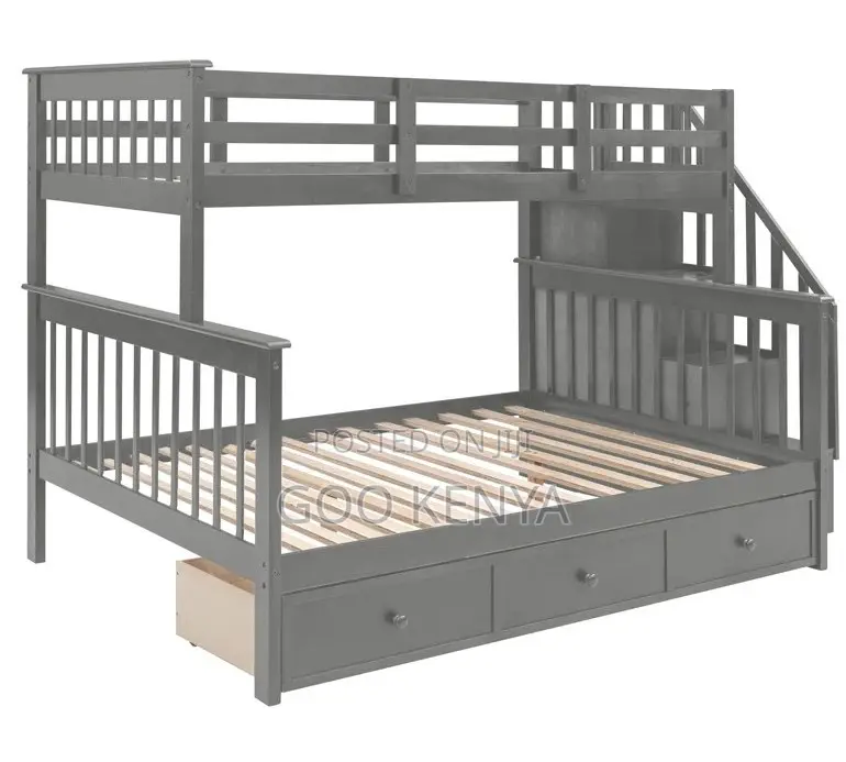 Home Bed; Children’S Twin Bunk Bed -Wood, Stairs, and Storage Drawers