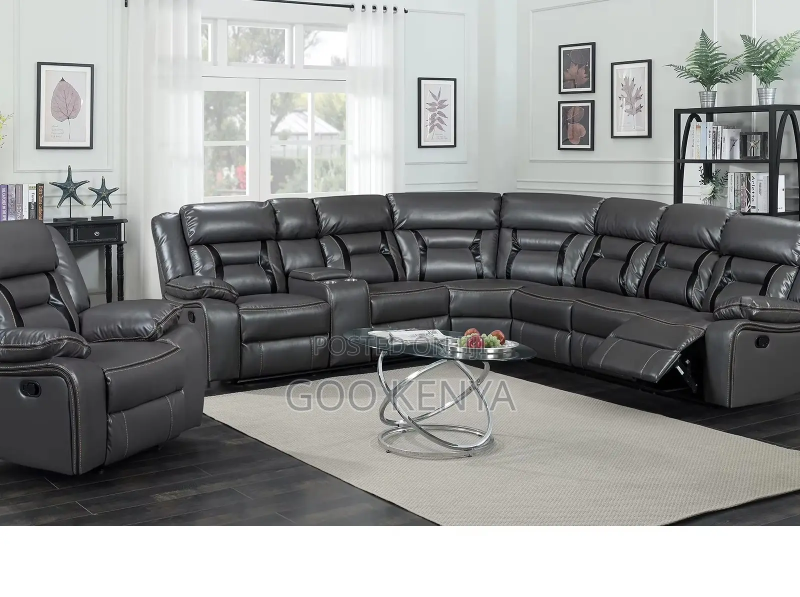 Home Sofa; Fancy Leather Design Living Room Sofa Set Recliner 5-Seater
