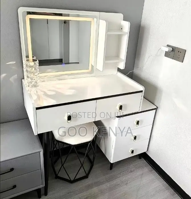 Home Vanity Set; Modern Bedroomcabinet With Led Mirror and Wood Design