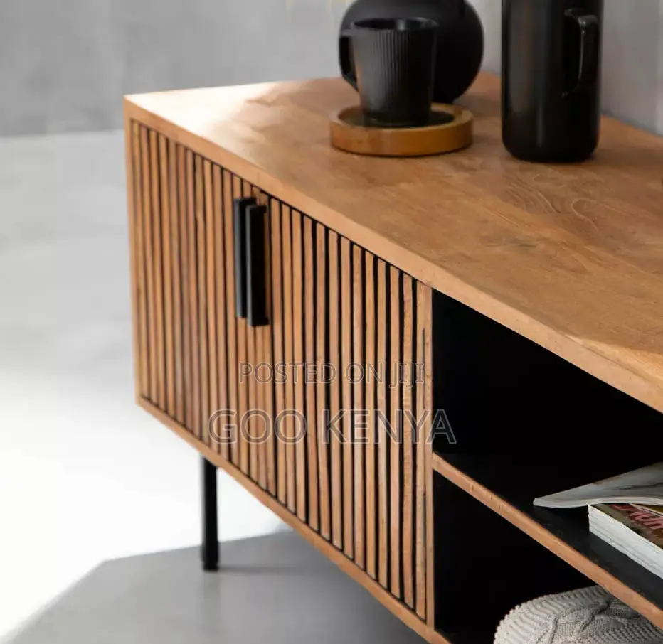Home Cabinet; Wooden Floor Tv Cabinet With Open and Closed Storage