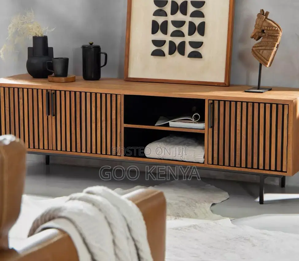 Home Cabinet; Wooden Floor Tv Cabinet With Open and Closed Storage