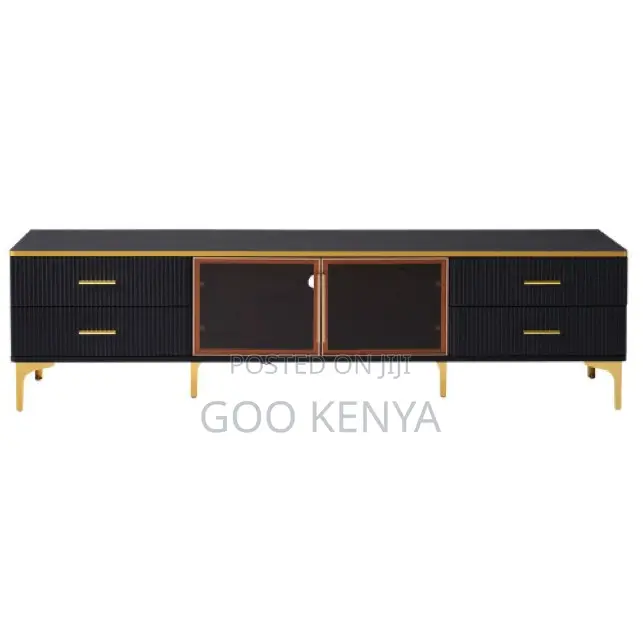 Home Cabinet; Elegant Modern Gold and White Tv Stand for Living Room
