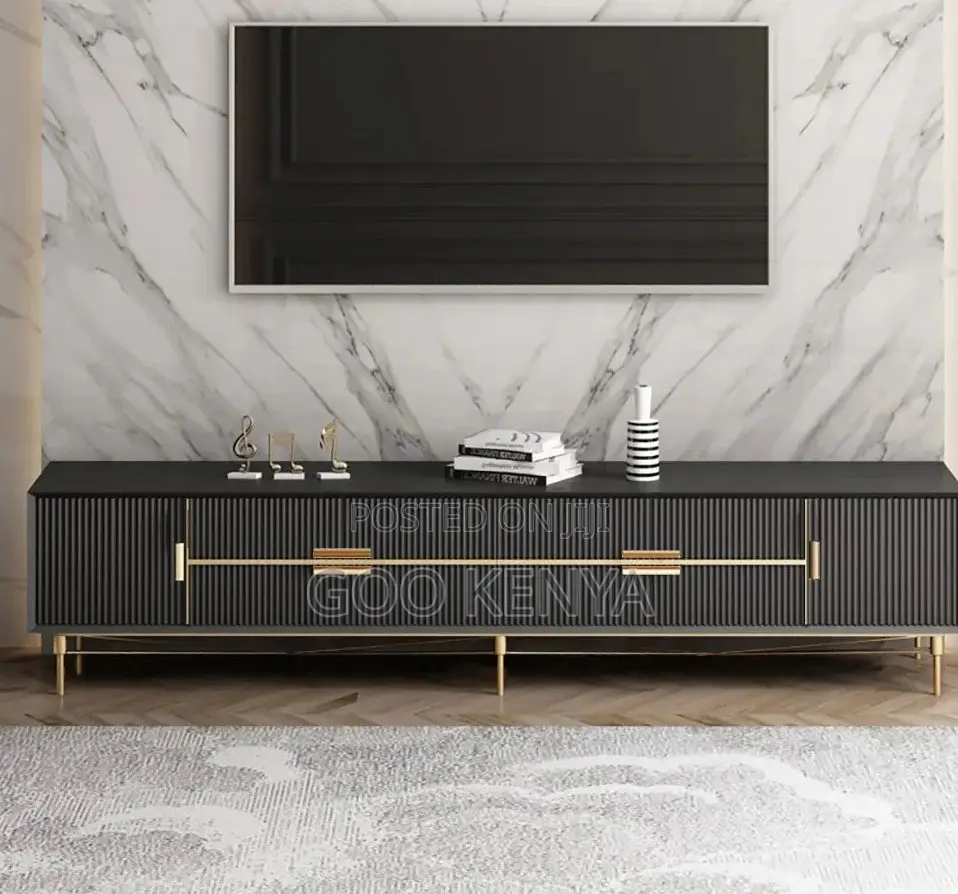 Home Cabinet; Elegant Modern Gold and White Tv Stand for Living Room