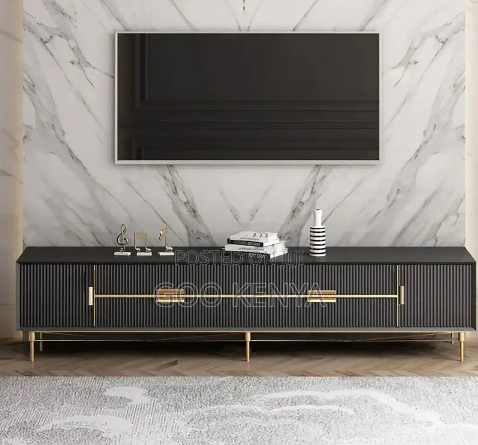 Home Cabinet; Elegant Modern Gold and White Tv Stand for Living Room