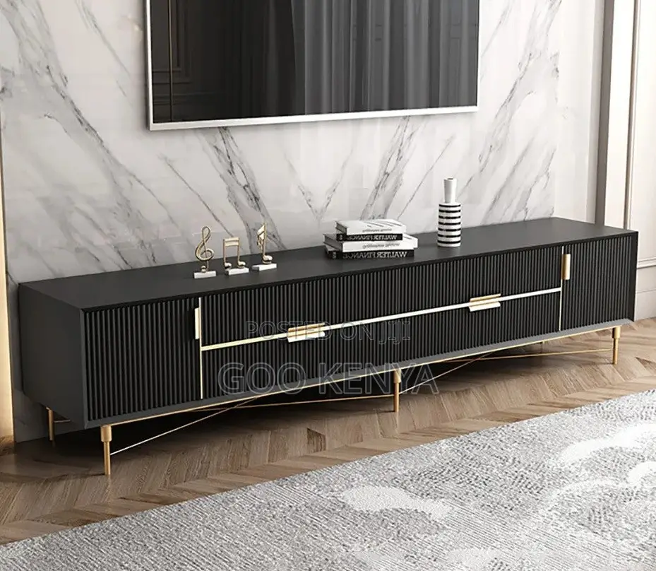 Home Cabinet; Elegant Modern Gold and White Tv Stand for Living Room