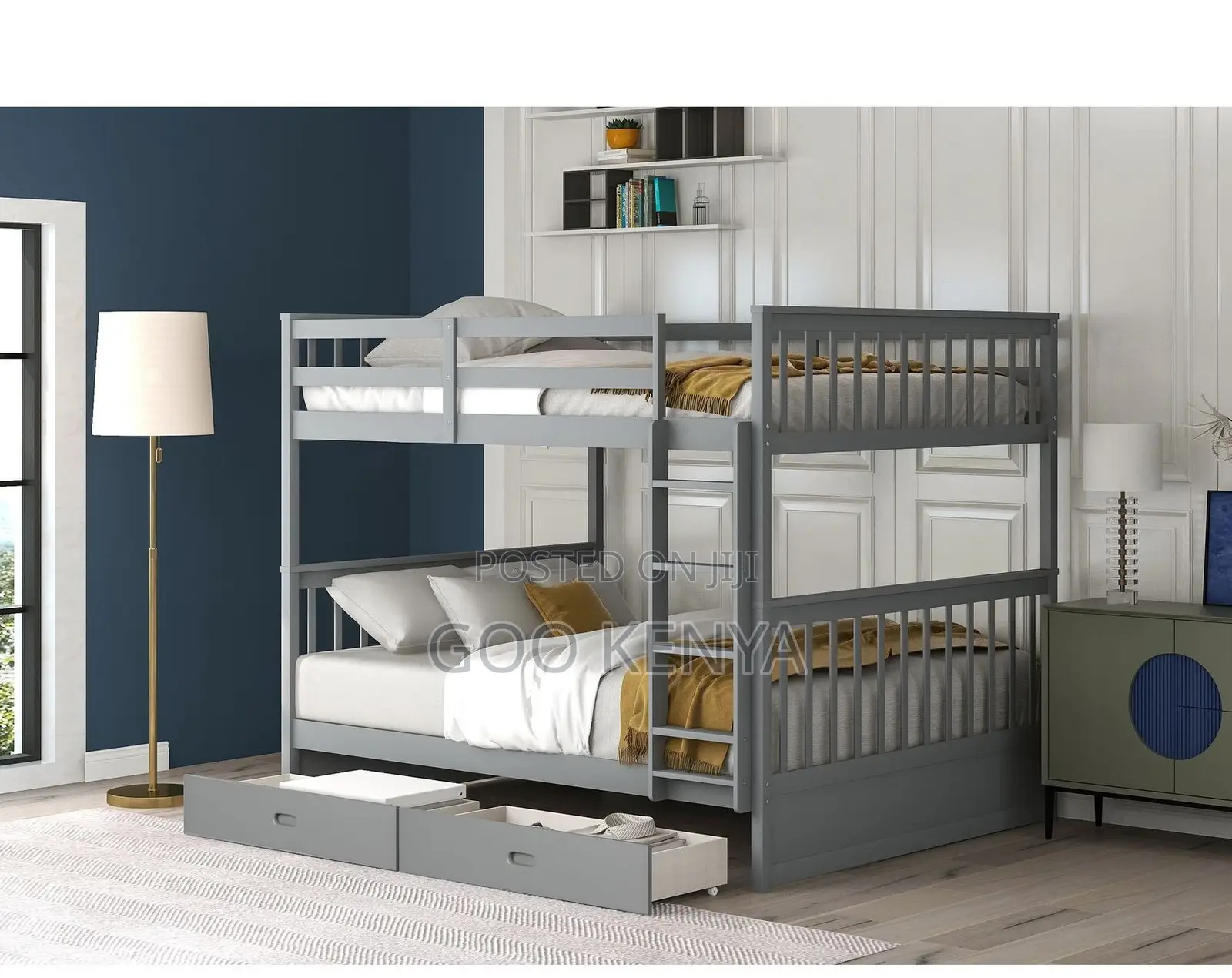 Home Bed; Space-Saving Bunk Bed With Ladder and Storage for Kids’ Room
