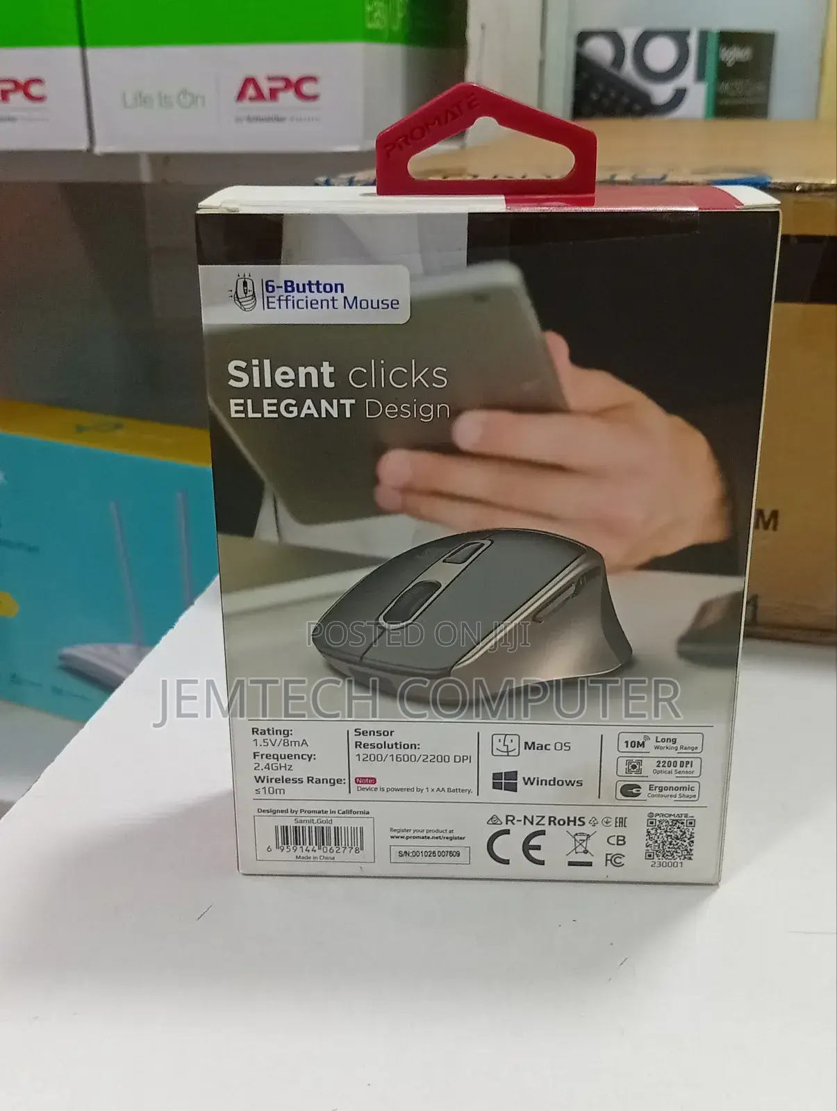 Promate 2.4ghz Ergonomic 2200 Dpi Silent Click Wireless Mouse