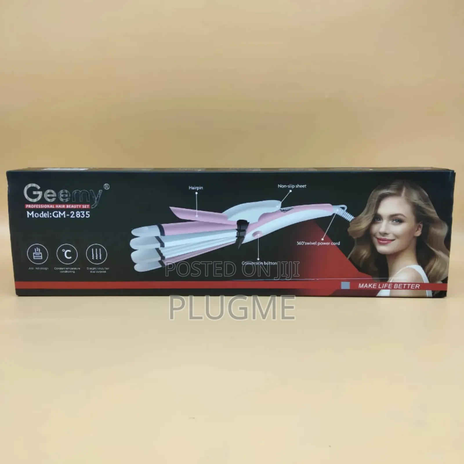 Geemy 4in1 Flatiron Proffesional Hair Beauty Set- Straigh, Curl, Wave