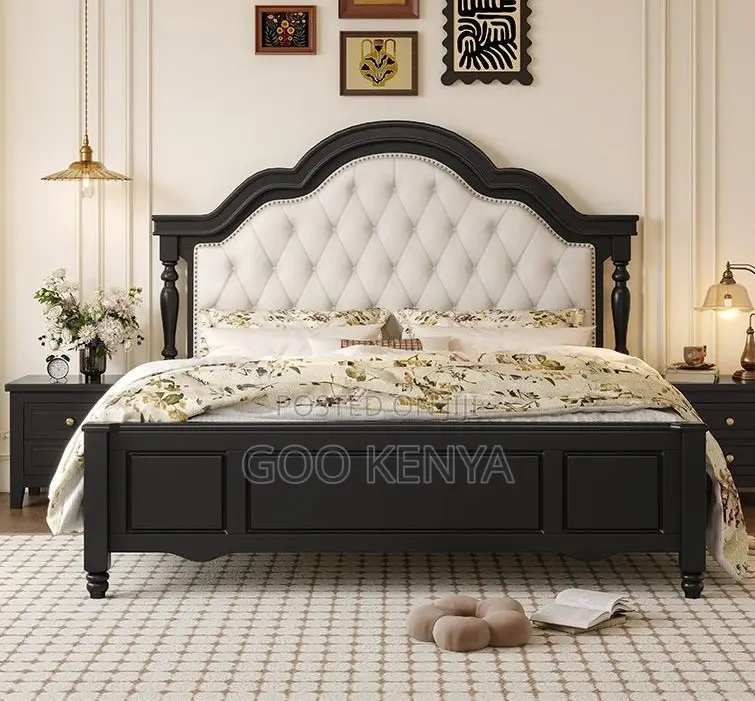 Home Bed; Elegant Solid Wood Bed Frame for Master Bedroom
