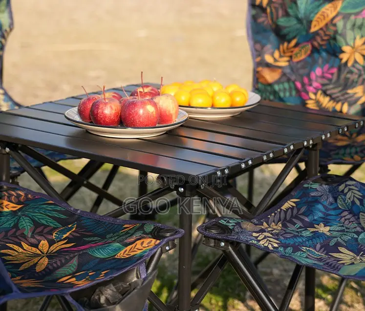 Home Table; Outdoor Steel Base Foldable Dining Table With Wooden Top