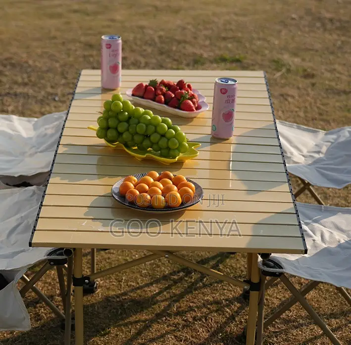 Home Table; Outdoor Steel Base Foldable Dining Table With Wooden Top