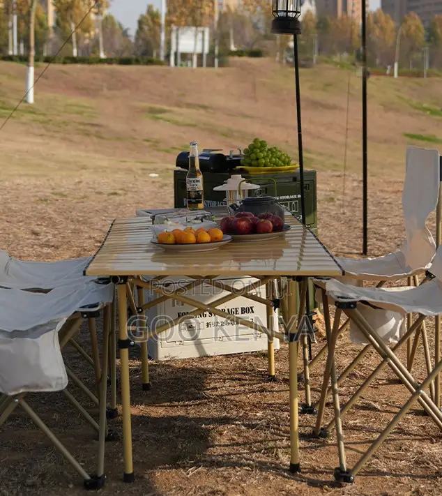 Home Table; Outdoor Steel Base Foldable Dining Table With Wooden Top
