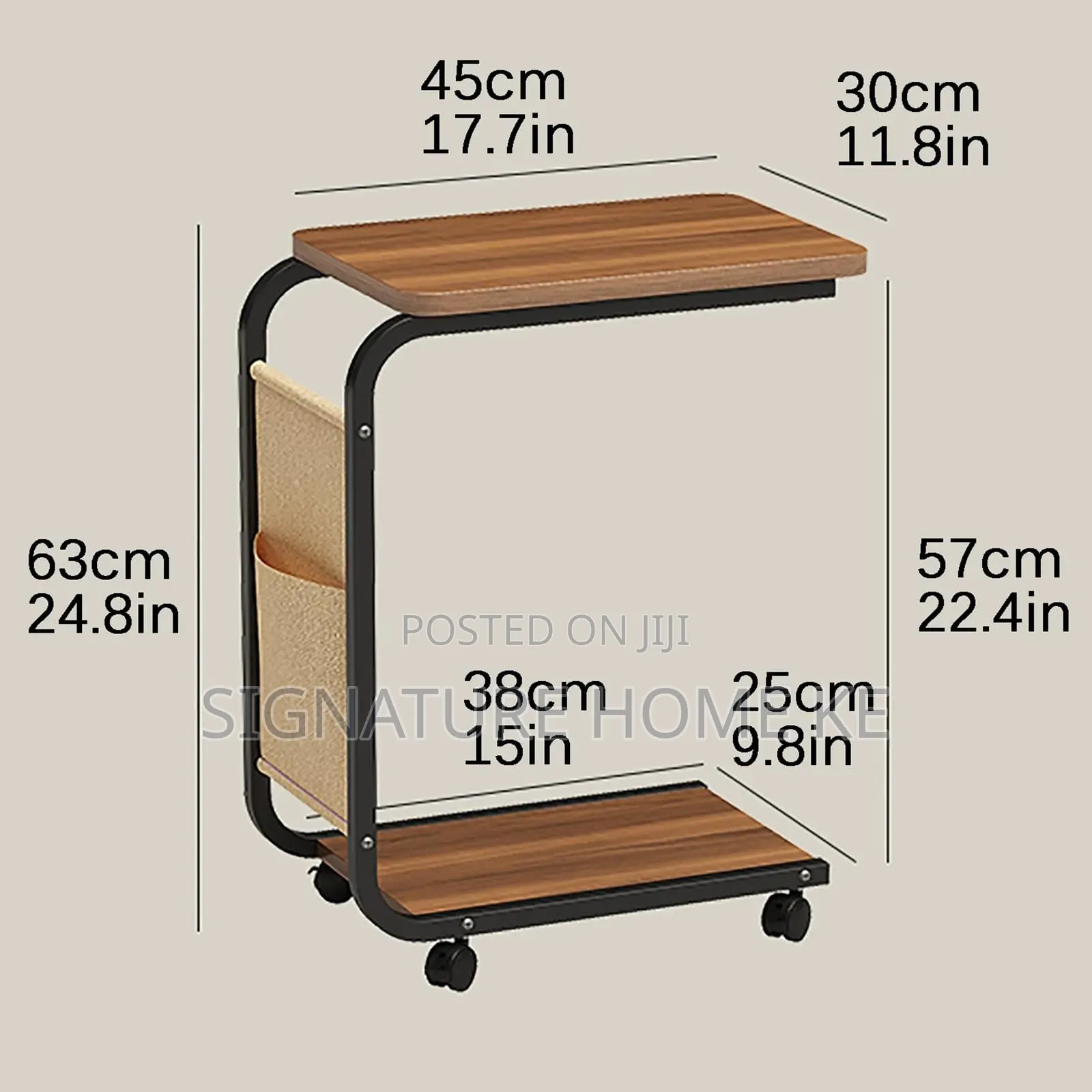2 Layer Trolley Side Table With Matching Insert Pocket