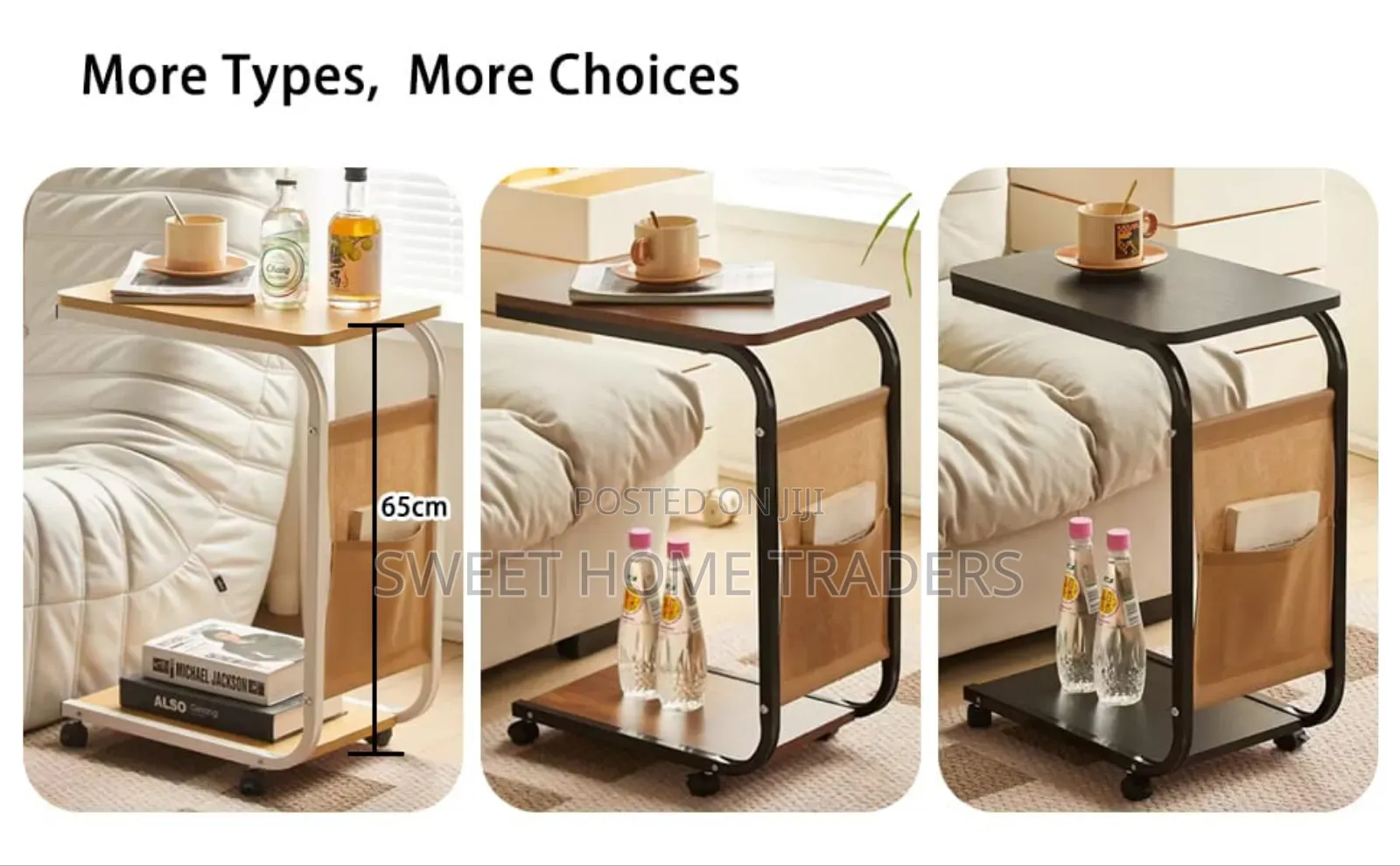 Movable 2 Layer Trolley Side Table With Matching Insert Pocket