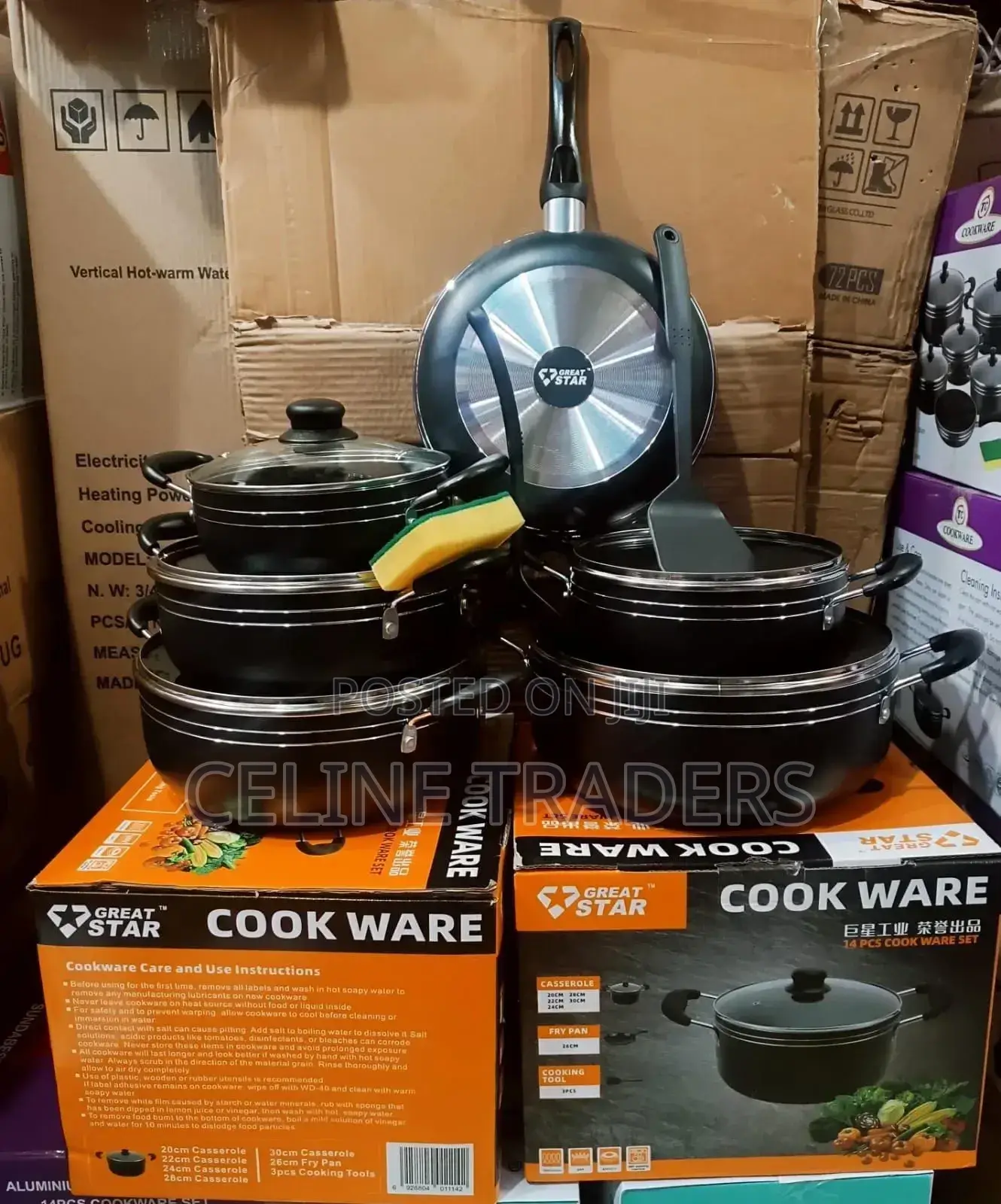 Greatstar 14pc Black Cookware Set